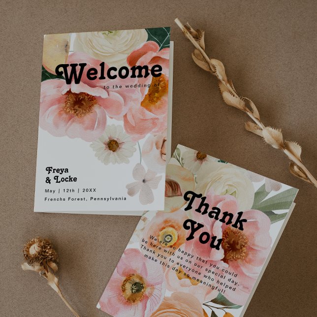 Bold Colourful Floral | Folded Wedding Program (Creator Uploaded)