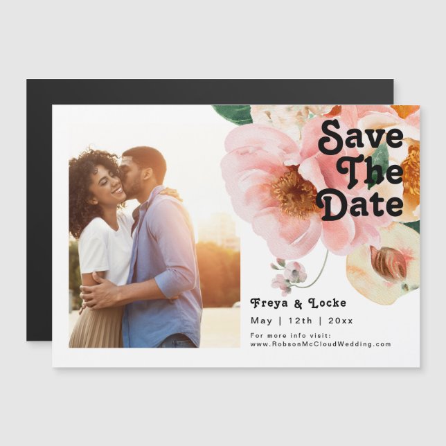 Bold Colourful Floral | Horizontal Save The Date Magnetic Invitation (Front/Back)