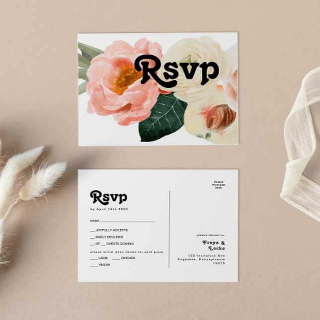 Bold Colourful Floral | Menu Choice RSVP Postcard (Creator Uploaded)