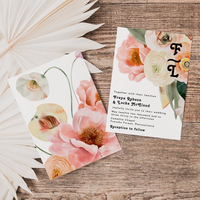 Bold Colourful Floral | Monogram Wedding Invitatio Invitation (Creator Uploaded)