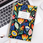 Bold Colourful Floral Pattern Personalised 2025 Planner<br><div class="desc">Personalise this planner with your name in black italics framed by a white rectangle,  on a bold,  colourful floral pattern on a black background.</div>