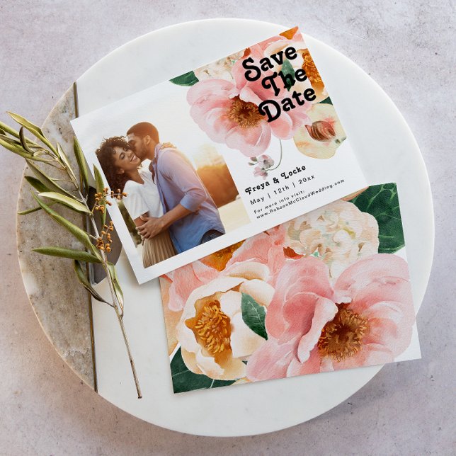 Bold Colourful Floral | Photo Horizontal Save The Date (Creator Uploaded)