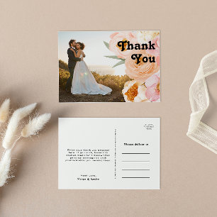 Bold Colourful Floral   Photo Wedding Thank You Postcard