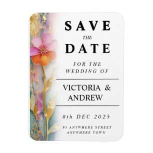 Bold Colourful Floral Save The Date Card Magnet