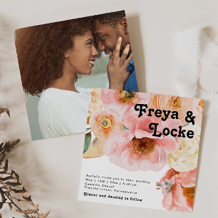 Bold Colourful Floral Square Photo Wedding Invitation