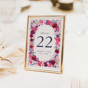 Bold Colourful Floral Wedding Table Number