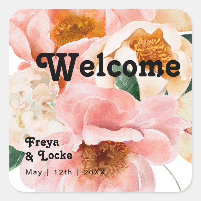 Bold Colourful Floral | Wedding Welcome Square Sticker (Front)