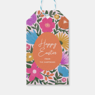 Bold Colourful Florals Stylish Easter   Orange Egg Gift Tags