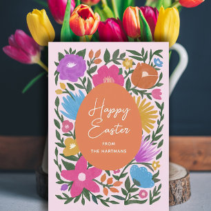 Bold Colourful Florals Stylish Easter Orange Egg Holiday Card