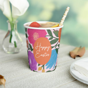 Bold Colourful Florals Stylish Easter   Orange Egg Paper Cups