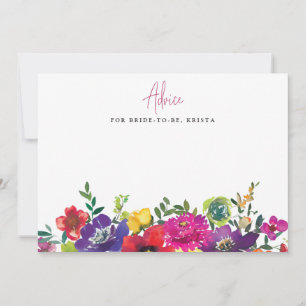 Bold Colourful Flowers Bridal Shower Advice Card
