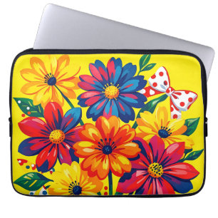 Bold Colourful Flowers Pop Art Bouquet Polka Dot Laptop Sleeve