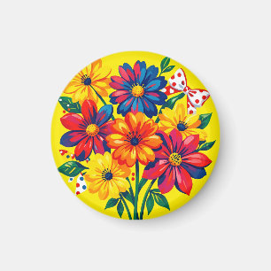 Bold Colourful Flowers Pop Art Bouquet Polka Dot Magnet