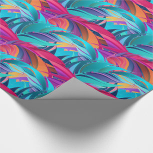 Bold colourful foliage feathers wrapping paper