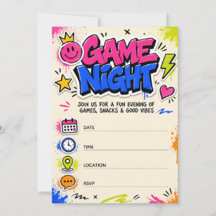 Bold Colourful Graffiti Game Night Good Vibes Part Invitation