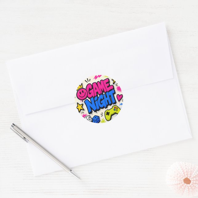 Bold Colourful Graffiti Game Night Sticker (Envelope)