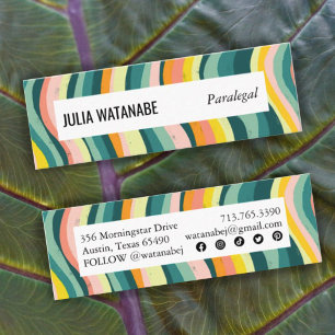 Bold Colourful Handmade Stripes w Social Icons Mini Business Card