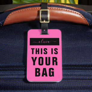 Bold Colourful Hot Pink And Black Name Template Luggage Tag