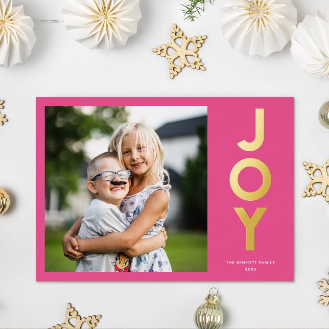 Bold Colourful JOY Christmas Photo Foil Holiday Card (Creator Uploaded)