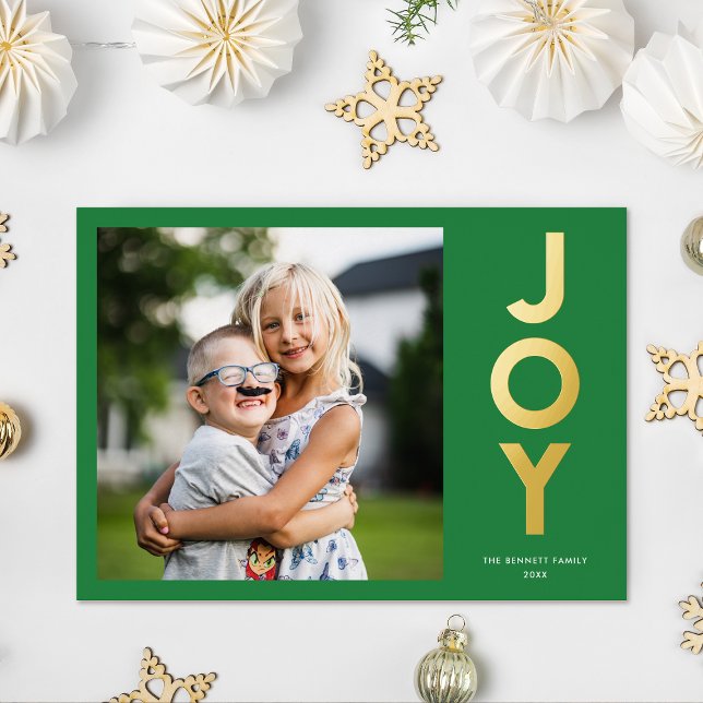 Bold Colourful JOY Christmas Photo Foil Holiday Card (Creator Uploaded)