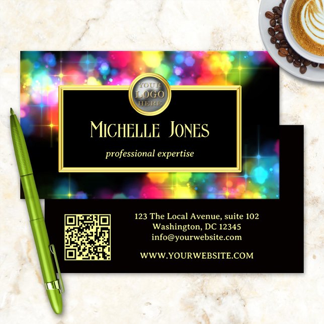 Bold Colourful Logo QR Code Gold Abstract Business Card (Creator Uploaded)