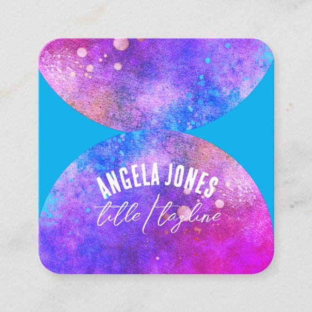 bold colourful magenta putple colour splash custom square business card (Front)