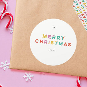 Bold Colourful Merry Christmas  Classic Round Sticker