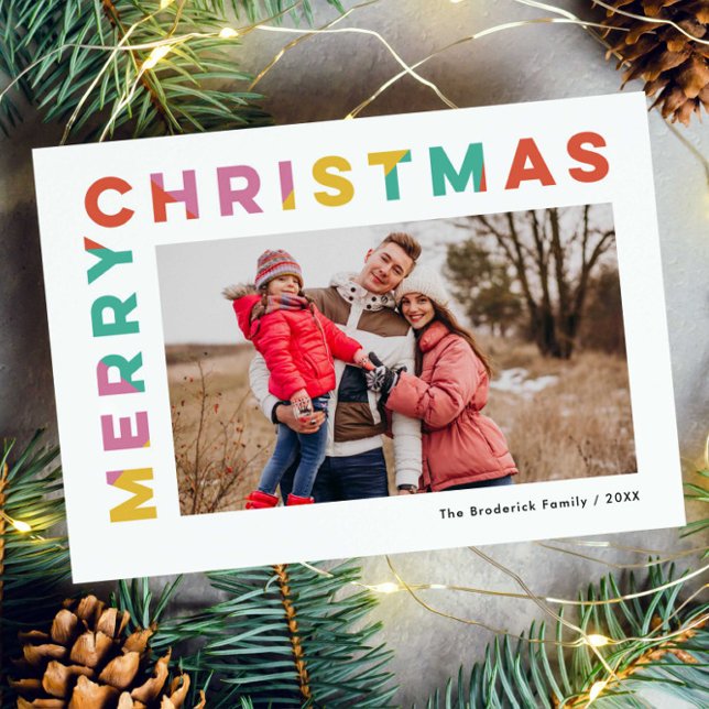 Bold Colourful Merry Christmas Photo  Holiday Card (bold bright modern "merry Christmas" photo card)
