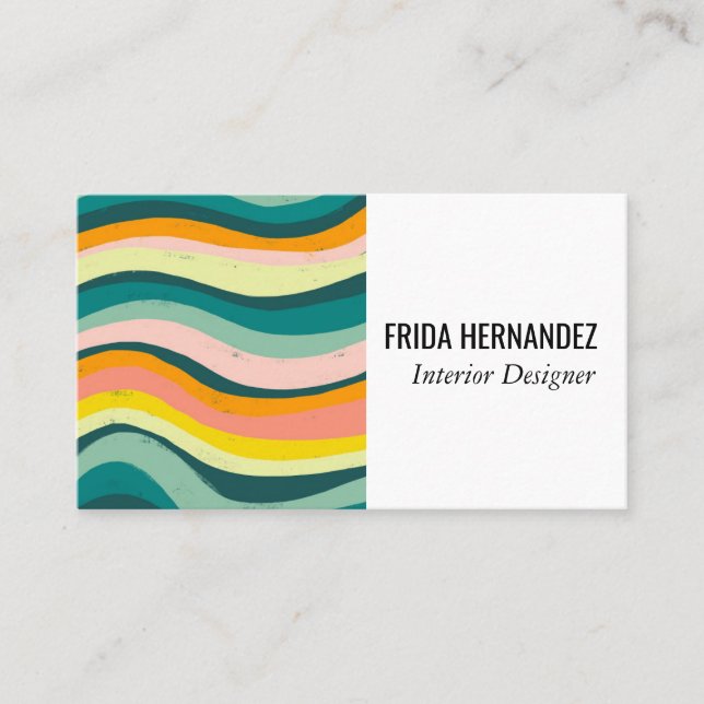 Bold Colourful  Minimalist Stripes Curves Business Card (Front)
