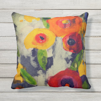 Bold Colourful Modern Night Flowers Outdoor Pillow