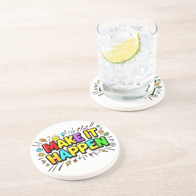Bold colourful motivational quote coaster (Side)