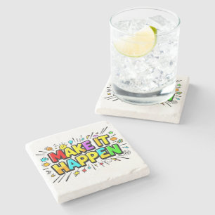 Bold colourful motivational quote stone coaster