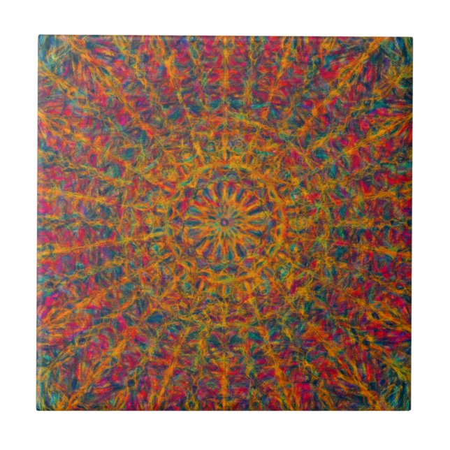 Bold Colourful Orange and Red Abstract Design Tile (Front)