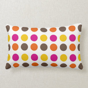 Bold Colourful Orange Pink Yellow Brown Polka Dots Lumbar Cushion