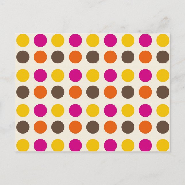 Bold Colourful Orange Pink Yellow Brown Polka Dots Postcard (Front)