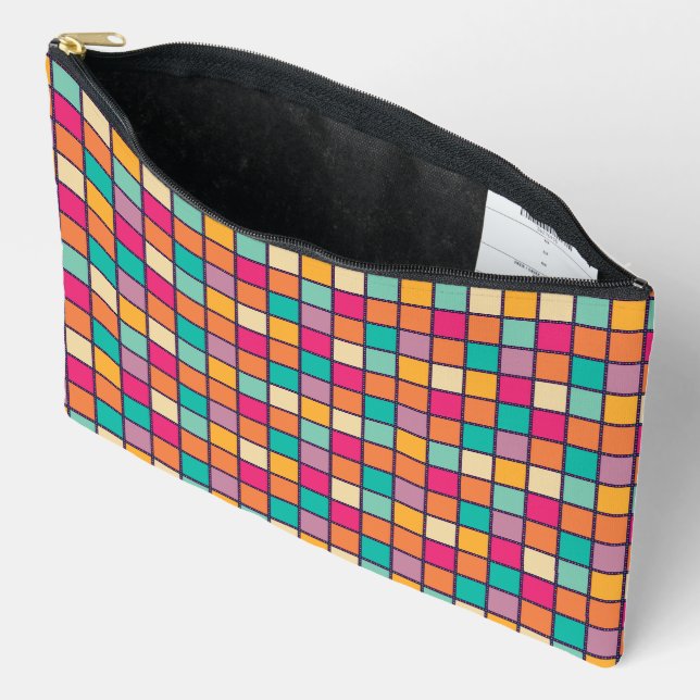 Bold Colourful Patchwork Accessory Pouch (Open)
