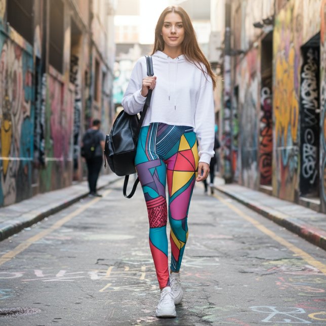 Bold Colourful Pattern - Vibrant Abstract Geometri Leggings (Creator Uploaded)