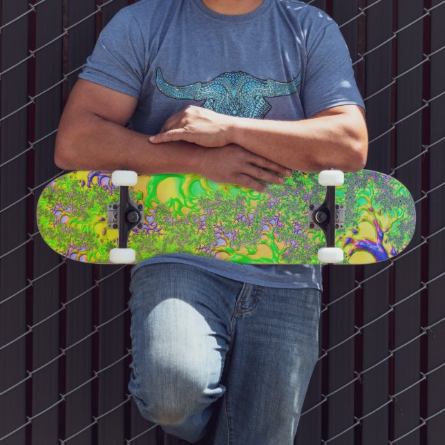 Bold Colourful Psychedelic Funky Acid Trip Fractal Skateboard (Outdoor 3)