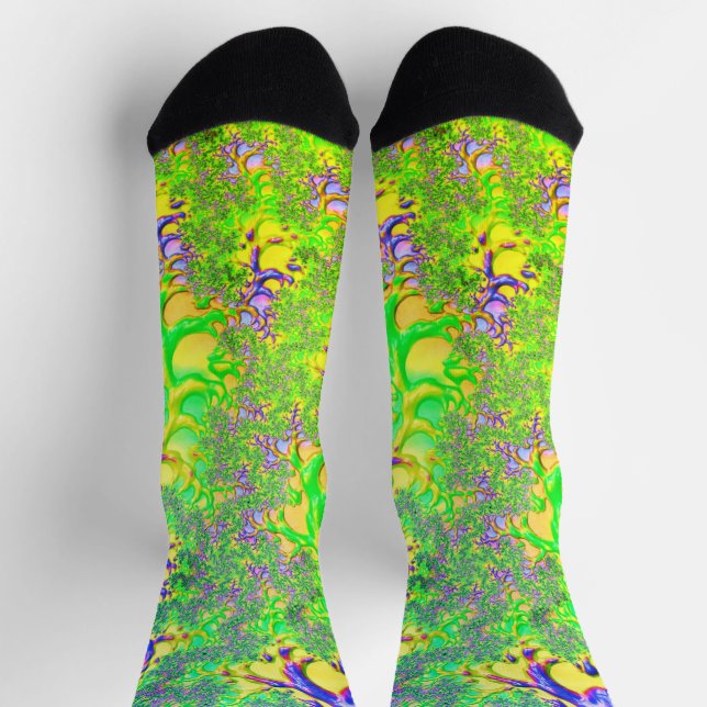 Bold Colourful Psychedelic Funky Acid Trip Fractal Socks (Top)
