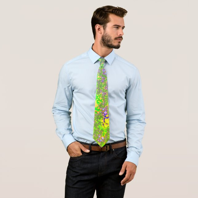 Bold Colourful Psychedelic Funky Acid Trip Fractal Tie (In Situ)