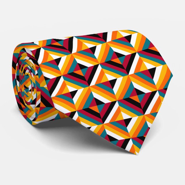 Bold Colourful Quilt Patchwork Pattern Orange, Red Tie (Rolled)