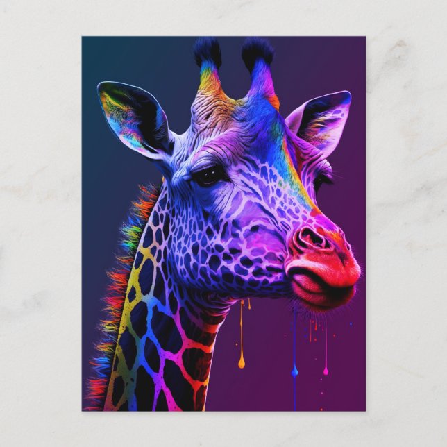 Bold Colourful Rainbow Giraffe Cute Zoo Animal Postcard (Front)