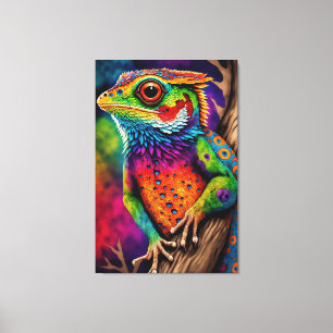 Bold Colourful Rainbow Lizard Gecko Cute Animal Ar Canvas Print