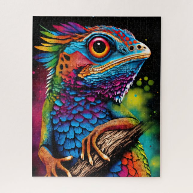 Bold Colourful Rainbow Lizard Gecko Cute Animal Ar Jigsaw Puzzle (Vertical)