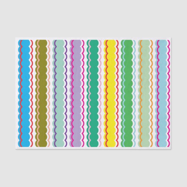 Bold Colourful Rainbow Simple Scallop Stripes Tissue Paper (Front)