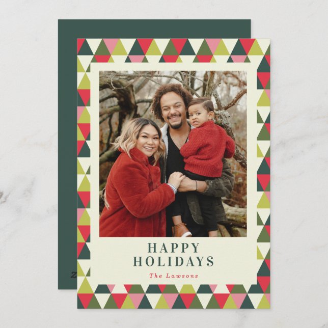 Bold Colourful Retro Geometric Triangles Photo Holiday Card (Front/Back)
