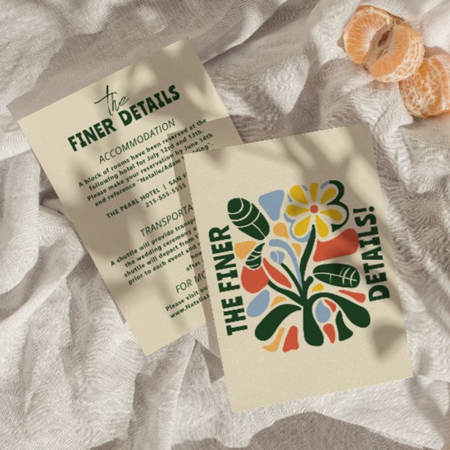 Bold colourful Retro Modern Floral Wedding Details Enclosure Card (Creator Uploaded)