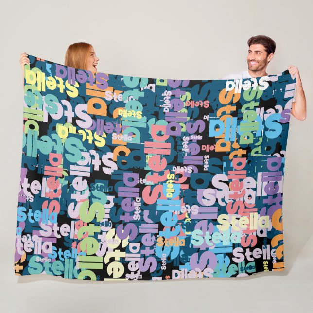 Bold Colourful Retro Repeated Names Custom Fleece Blanket (In Situ)