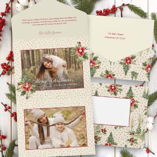 Bold Colourful Retro Vintage Christmas Floral Phot All In One Invitation