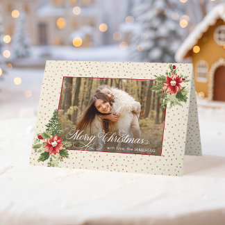 Bold Colourful Retro Vintage Christmas Floral Phot Holiday Card
